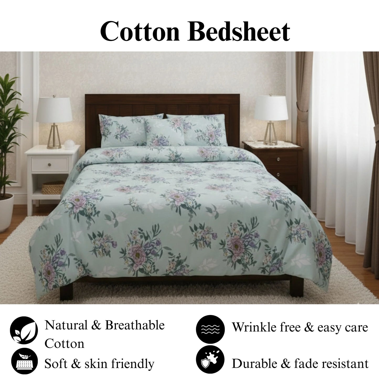 Floral Grace - Flat Print Bedsheet