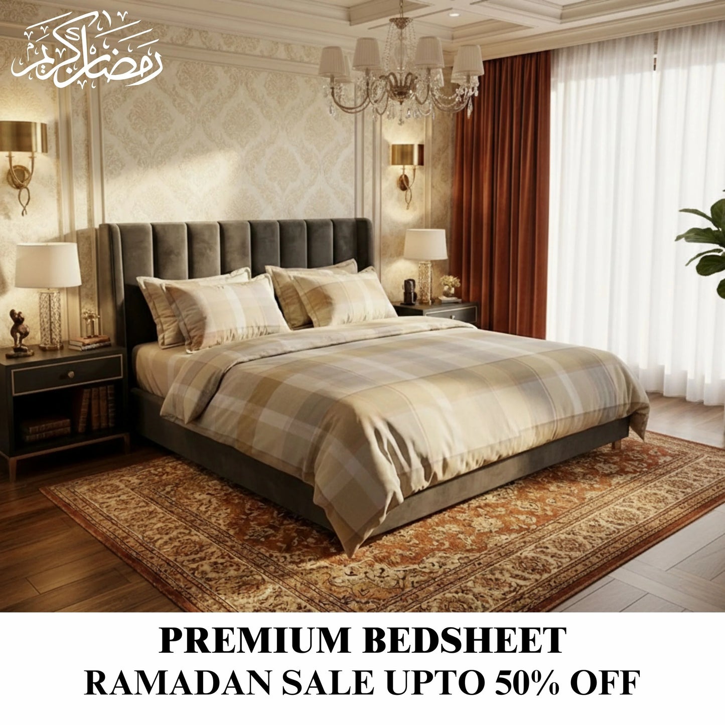 Golden Check - Flat Solid Bedsheet