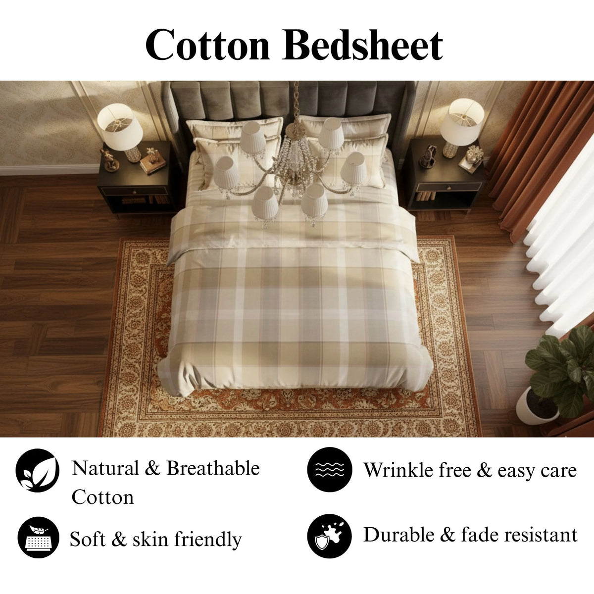 Golden Check - Flat Solid Bedsheet