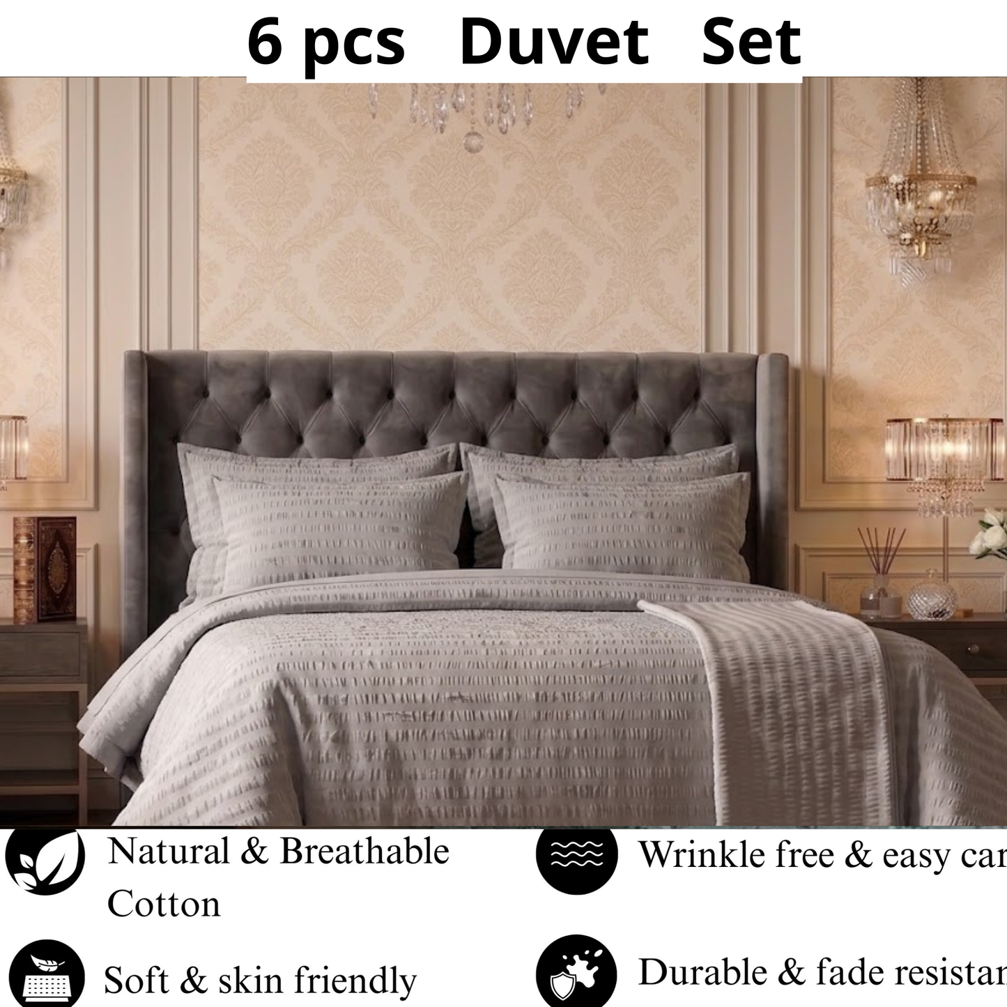 Cloud Grey - Cotton Duvet Set - 6pcs