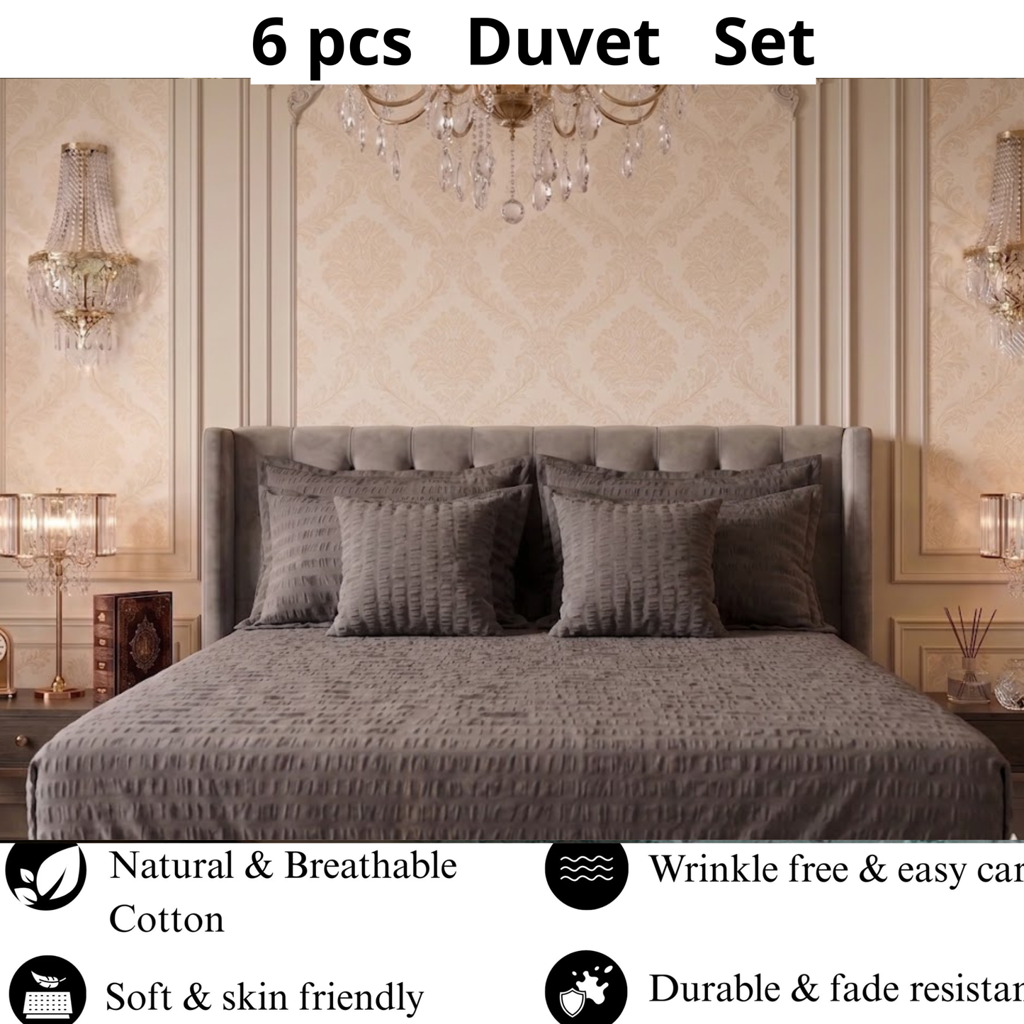 Charcoal Luxe - Cotton Duvet Set - 6pcs