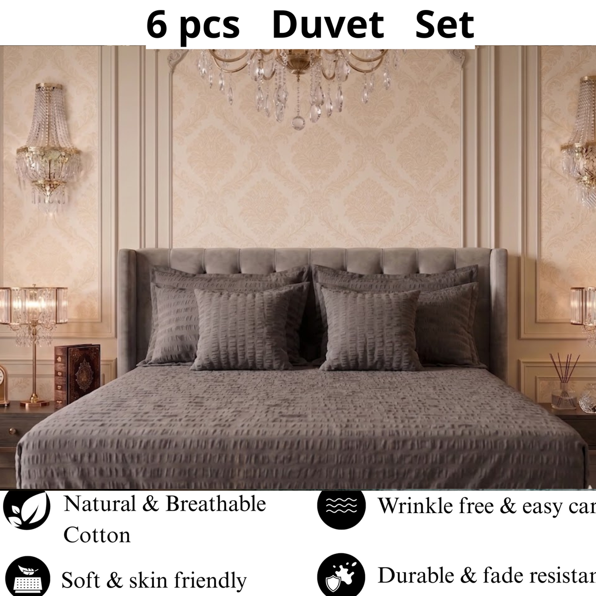 Charcoal Luxe - Cotton Duvet Set - 6pcs