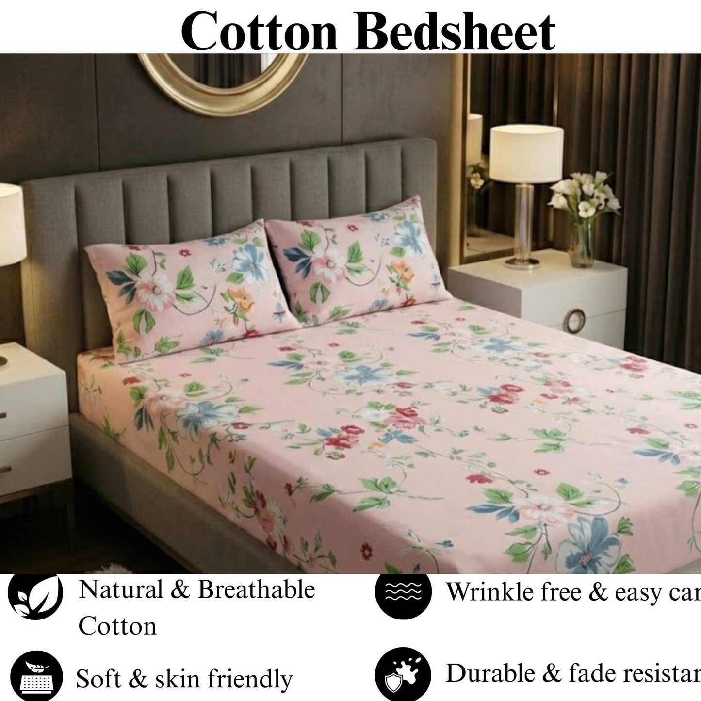 Pastel Petals - Fitted Print Bedsheet