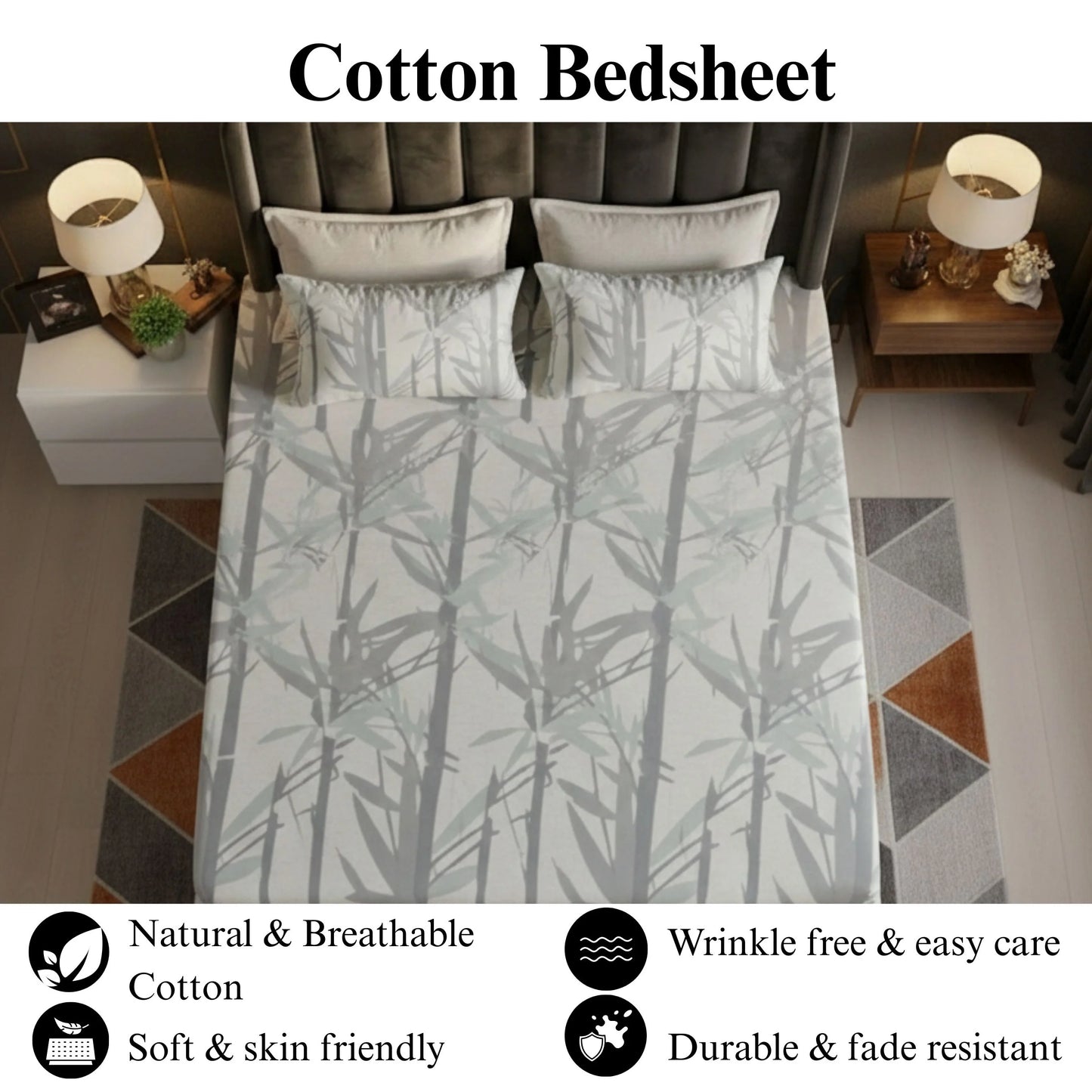 Silver Bamboo - Fitted Print Bedsheet