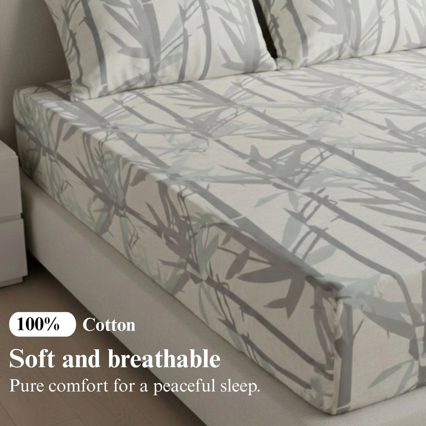 Silver Bamboo - Fitted Print Bedsheet