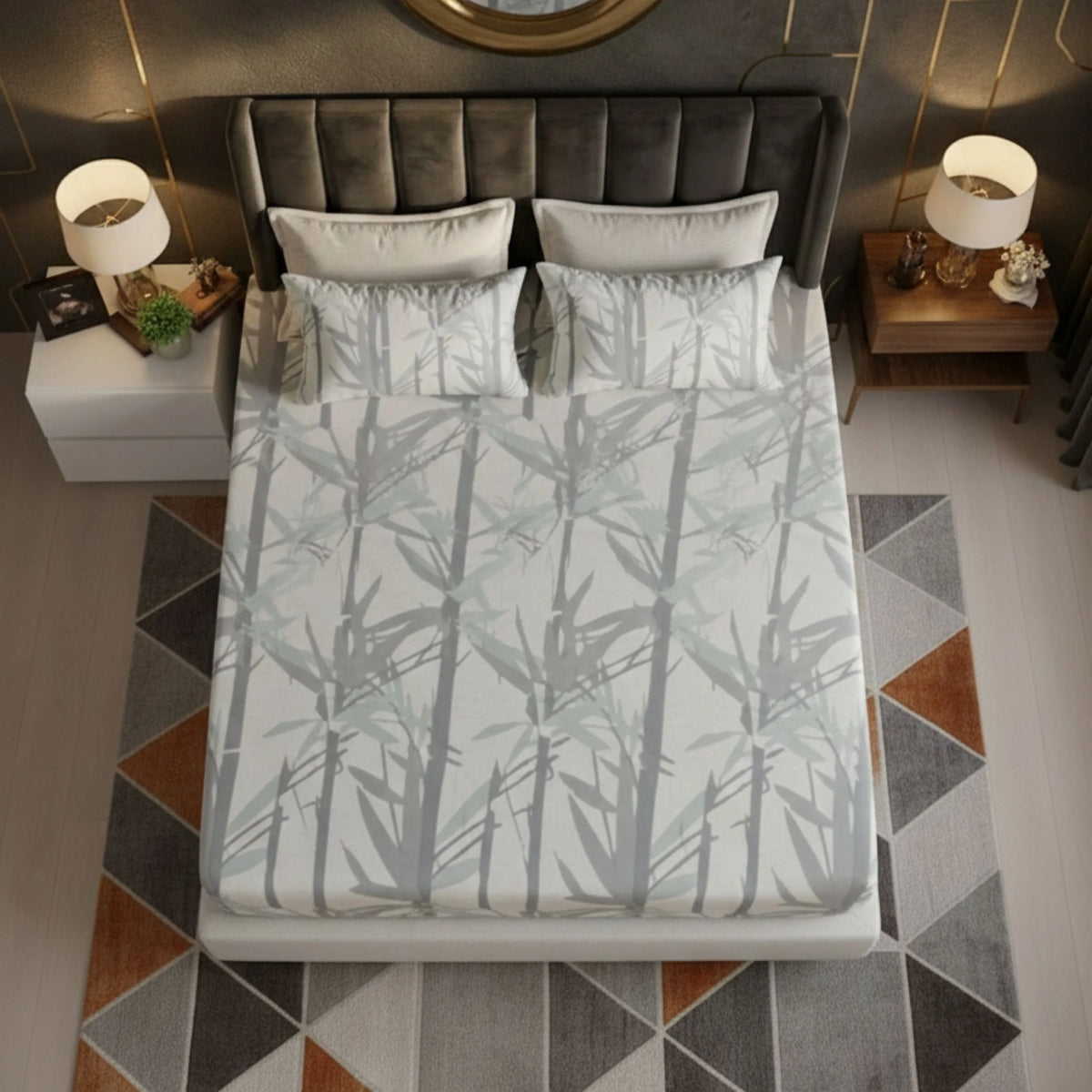 Silver Bamboo - Fitted Print Bedsheet