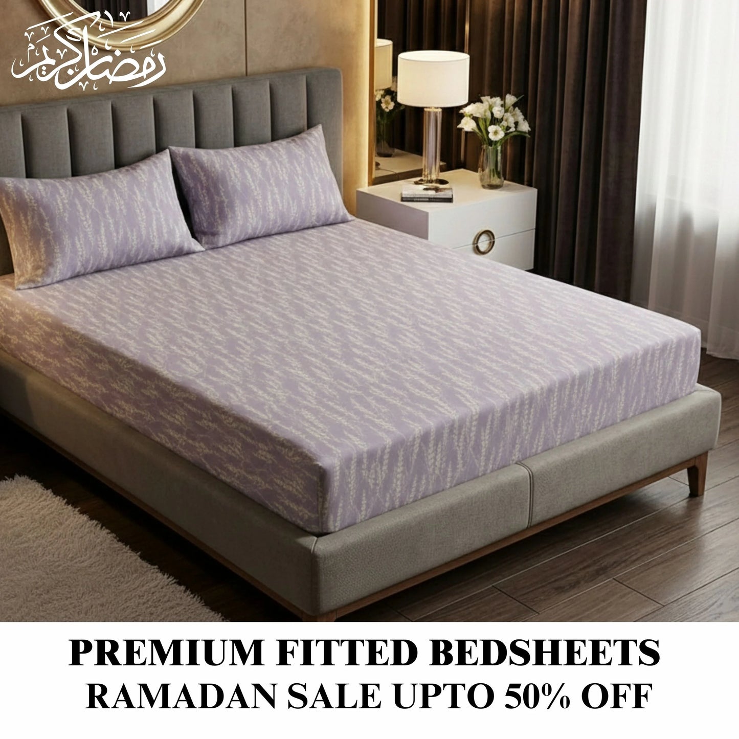 Soft Lavender Tone - Fitted Print Bedsheet
