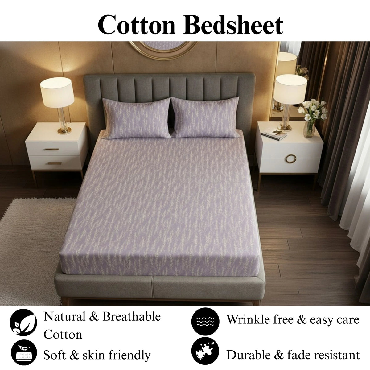 Soft Lavender Tone - Fitted Print Bedsheet