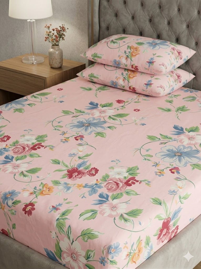 Pastel Petals - Fitted Print Bedsheet