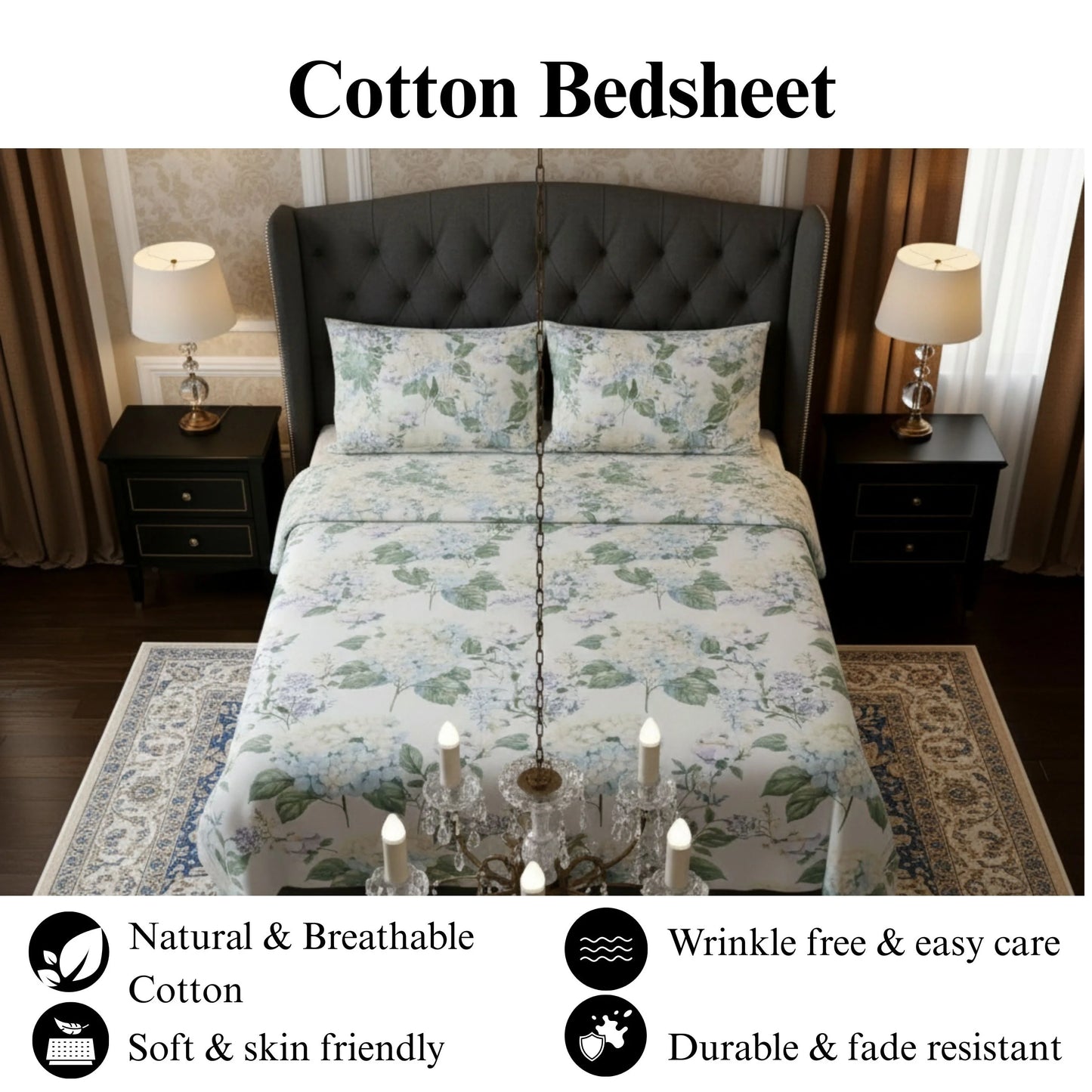 Blue Hydrangea - Flat Print Bedsheet