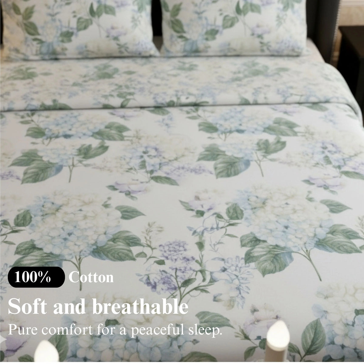 Blue Hydrangea - Flat Print Bedsheet