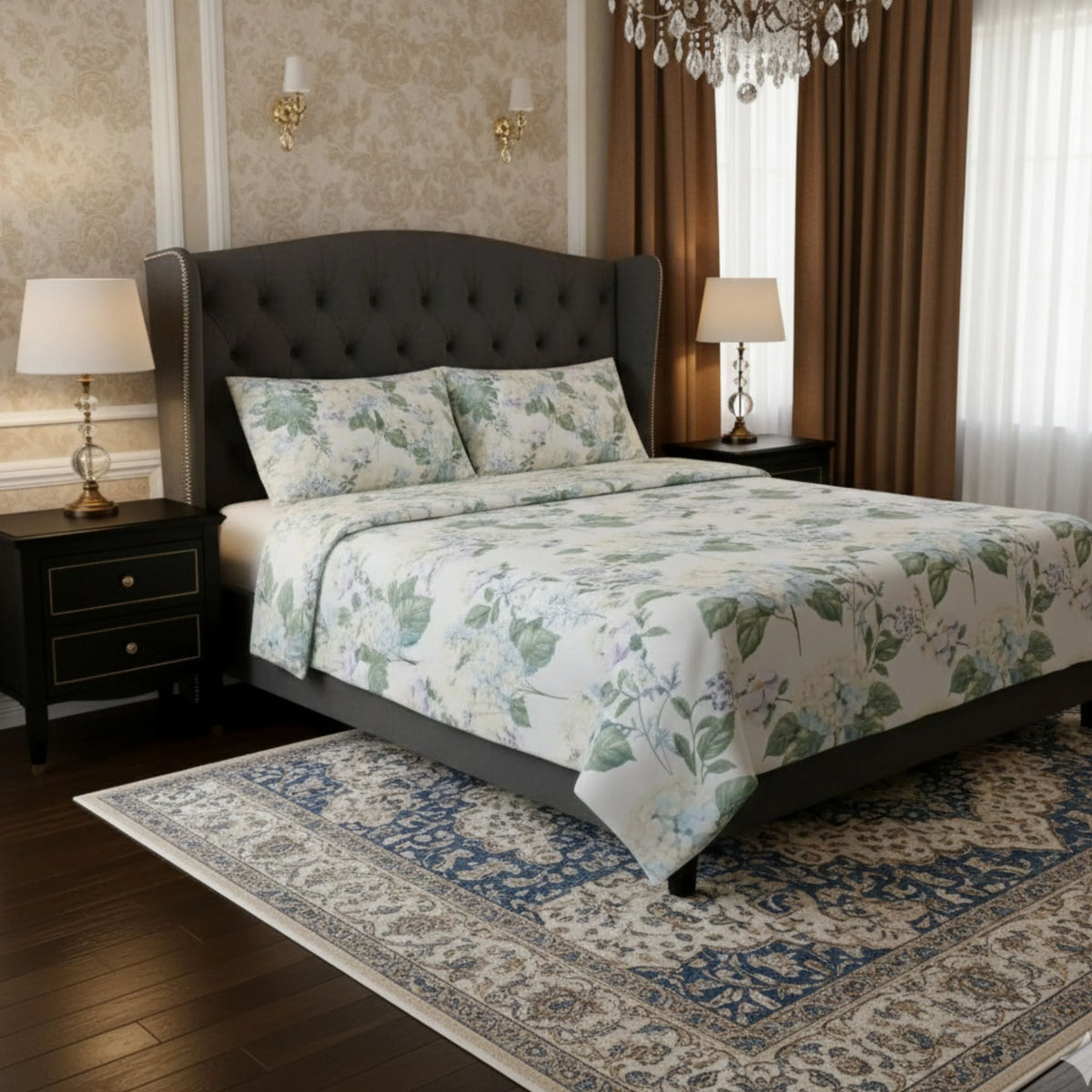 Blue Hydrangea - Flat Print Bedsheet