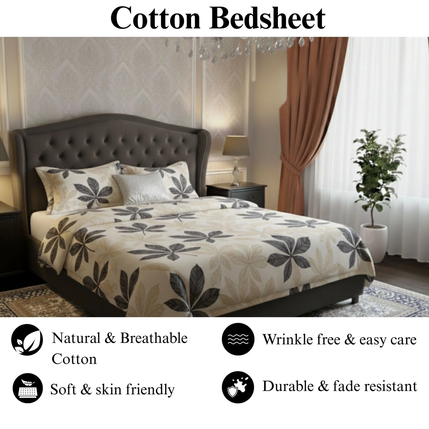 Saffron Strokes - Flat Print Bedsheet