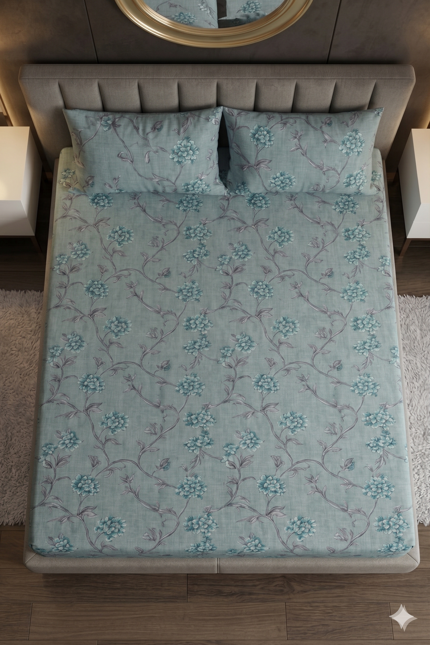 Aqua Vine - Fitted Print Bedsheet