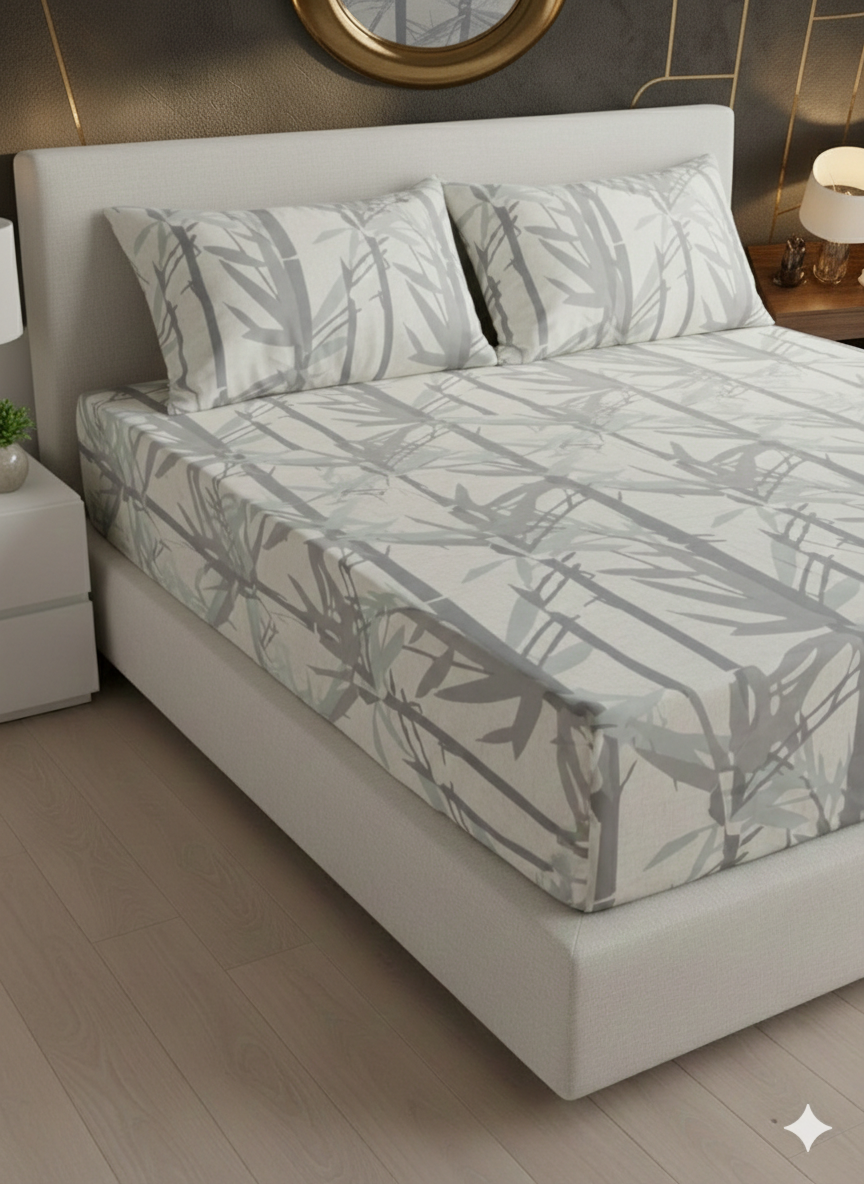 Silver Bamboo - Fitted Print Bedsheet
