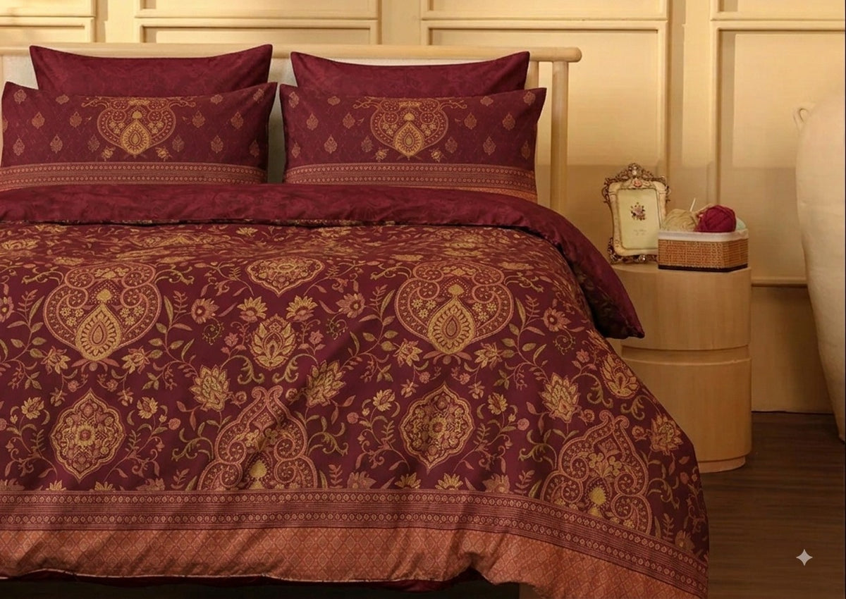Royal Burgundy Paisley - Cotton Duvet Set - 6pcs