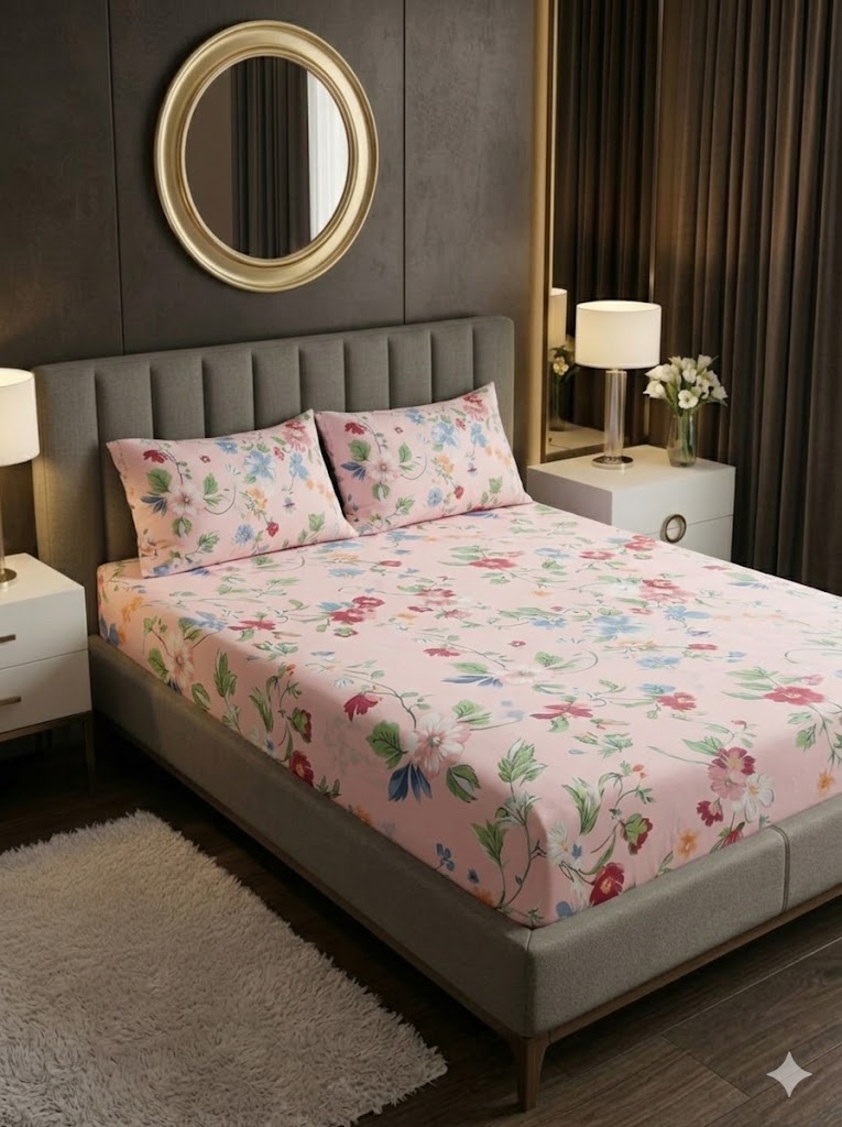 Pastel Petals - Fitted Print Bedsheet
